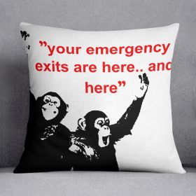 Banksy Emergency Exits Cushion (Insert: Without Insert, size: 16" X 16")